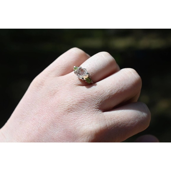 Raw Peridot and Lake County diamond engagement ring size 3 4 5 6 7 8 9 1… - Picture 1 of 5